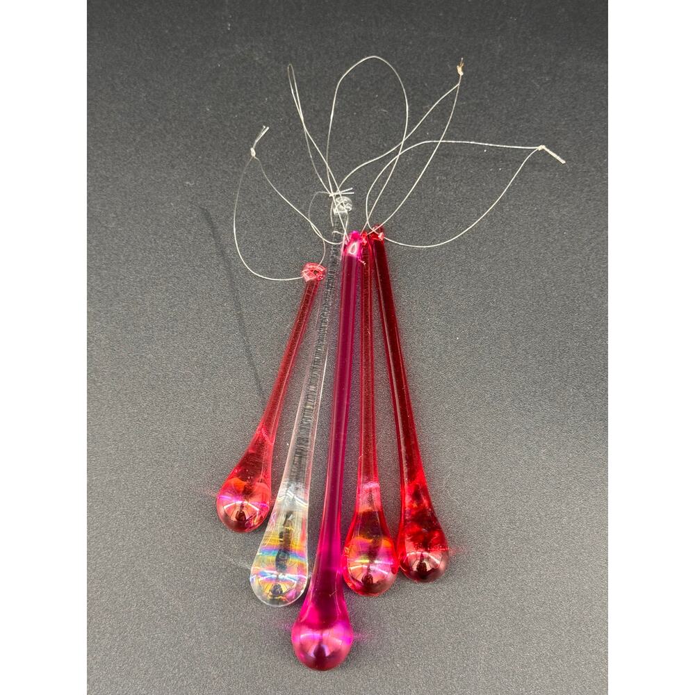 Vintage Glass Teardrop Icicle Ornaments Red Pink Clear Mercury Style Christmas